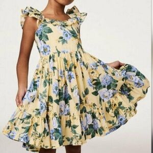 Janie and Jack Golden Haze Floral Ruffle Sleeve Yellow Dress SIZE 3T